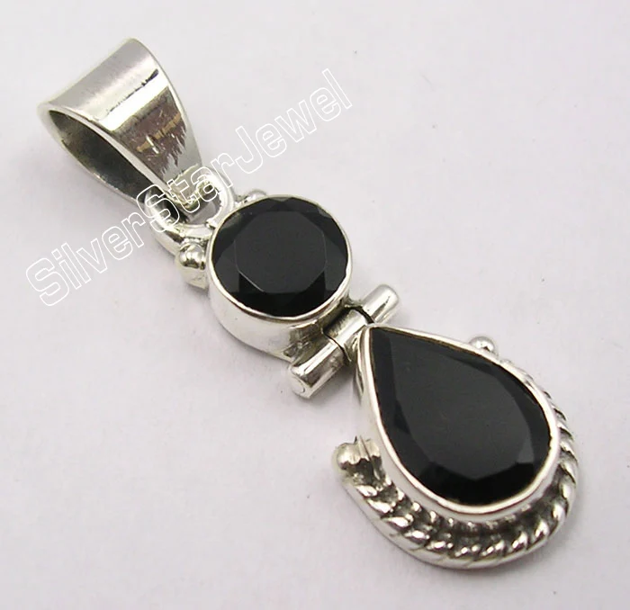 BLACK ONYX Muiltiply Choices Chanti International. Чистое серебро Классический крой голубой топаз искусство кулон 3 см полудрагоценные камни вариации - Окраска металла: BLACK ONYX