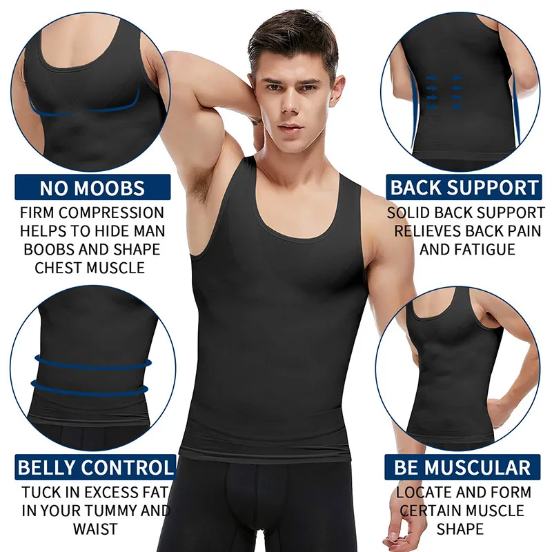 Мужская похудения Body Shaper жилет рубашка Abs живот рубашки с коротким рукавом, чтобы скрыть гинекомастия Moobs тренировочные майки Нижние рубашки
