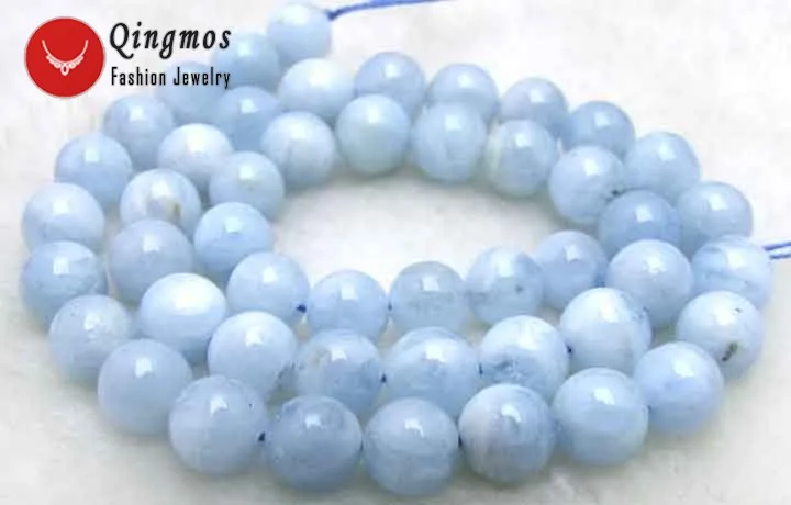 Qingmos Genuine 5-6mm Round Natural Blue Aquamarines Stone Beads for Jewelry Making Necklace Bracelet Loose Strand 15&quot-los152 |