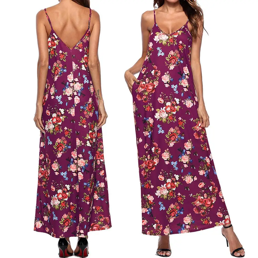 Горячее женское летнее сексуальное платье с карманами и цветочным принтом v