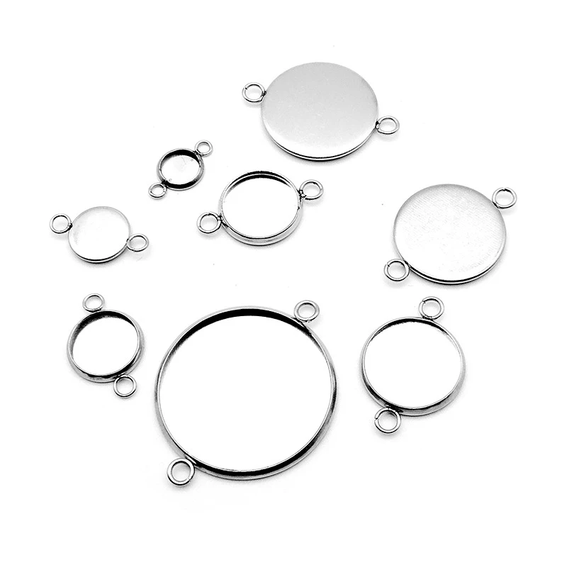 20pcs Round Stainless Steel Pendant Cabochon Setting Bezel Jewelry Making Component Base 8mm 10mm 12mm 14mm 16mm 18mm 20mm