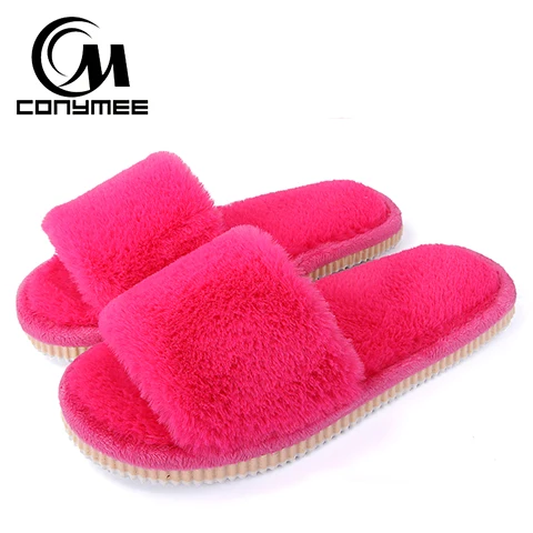 ZJ-MM Rose Red Зимние пушистые тапочки; коллекция года; Женская Осенняя домашняя обувь на плоской подошве из искусственного меха; Плюшевые тапочки; женские хлопковые тапочки для спальни Летние меховые сандалии женские пляжные - Цвет: ZJ-MM Rose Red