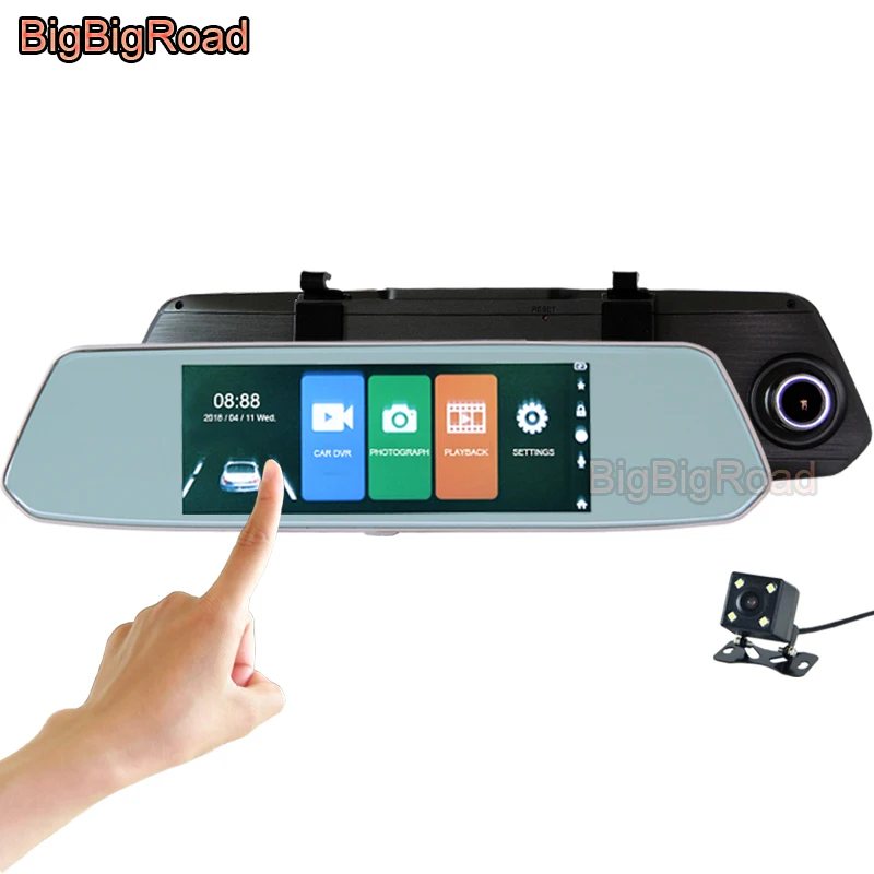 BigBigRoad For Audi A1 A3 A4 B5 B6 B7 B8 A6 C5 C6 C7 A5 A6 A7 A8 Car DVR 7 Inch IPS Touch Screen Rear View Mirror Video Recorder