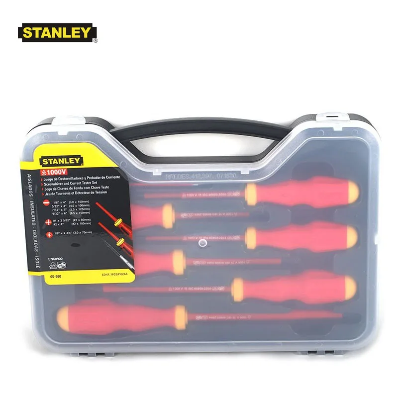 Stanley 65-980 1000v-volt insulated screwdriver set kit red color alloy steel, 7piece(including of tester pen for free)