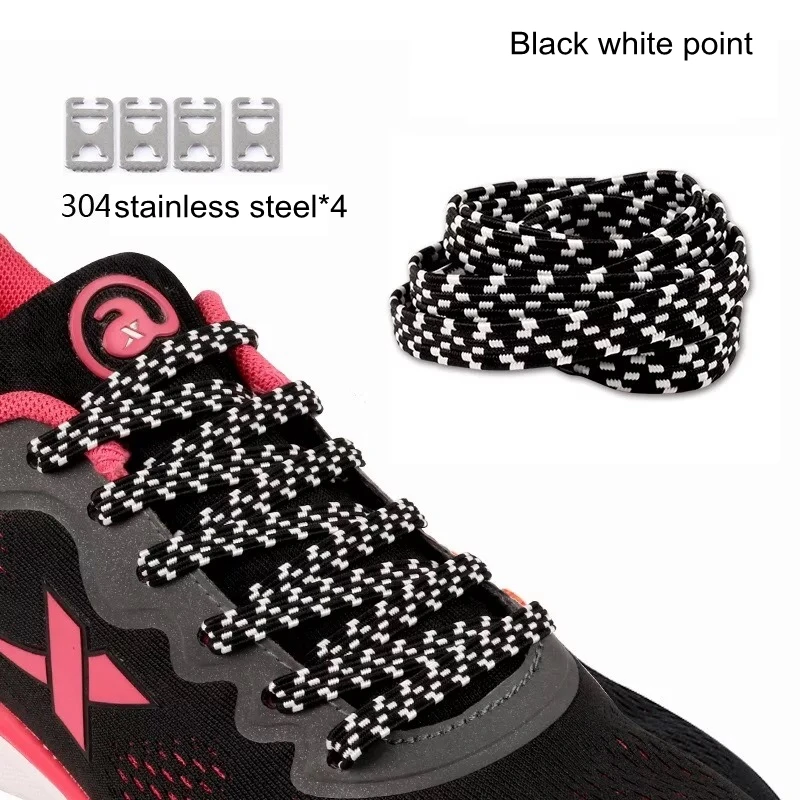 Black white point 1 пара, без галстука, шнурки для обуви, плоские эластичные шнурки, для детей, для взрослых, для отдыха, кроссовки, ленивые шнурки, модная быстрая обувь унисекс, кружево - Цвет: Black white point