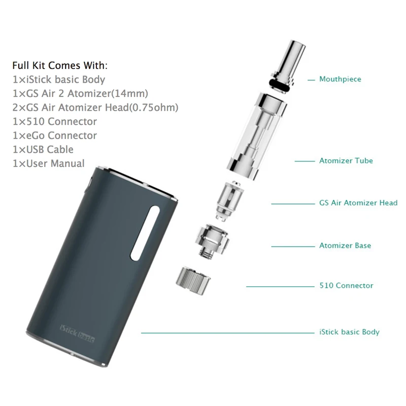 Eleaf iStick базовый стартер мод 30 Вт 2300 мАч с атомайзером 2 мл бак GS Air катушка головка