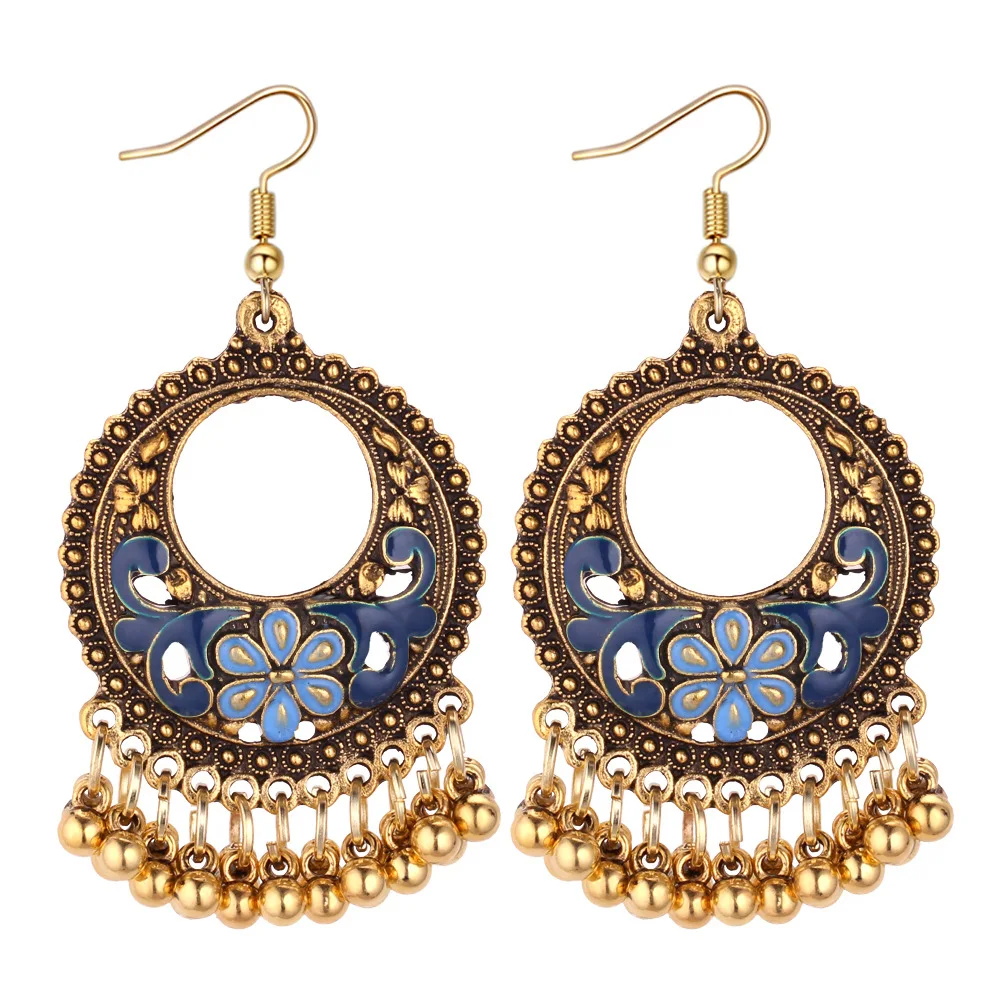 New Bohemia Handmade Dangling Bead Drop Earrings Brincos Hollow Out Flower Tibetan Silver Vintage Retro Indian Jewelry 2018 | Украшения и