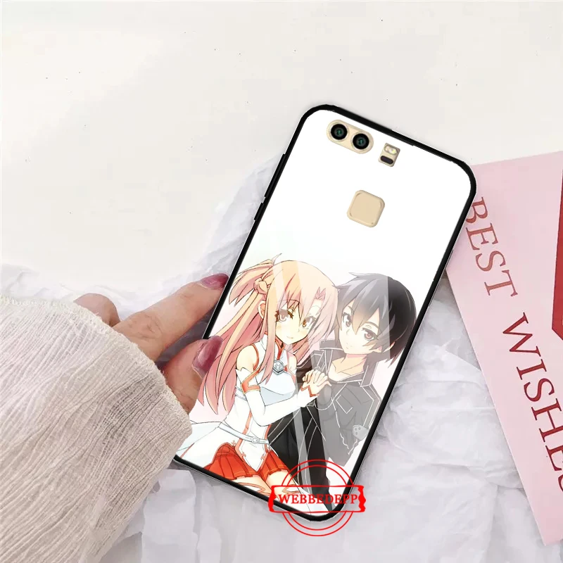 

Sword Art Online SAO Anime Manga Glass Case for Huawei P10 lite P20 Pro P30 P Smart honor 7A 8X 9 10 Y6 Mate 20