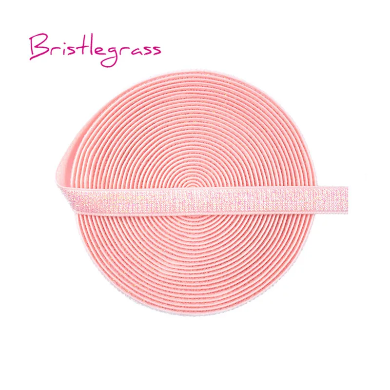 Light Pink AB BRISTLEGRASS 5 ярдов 3/" 10 мм Металлические Блестящие резинки спандекс атласная лента плечевой бюстгальтер ремень нижнее белье, повязка на голову кружево отделка Шитье - Цвет: Light Pink AB