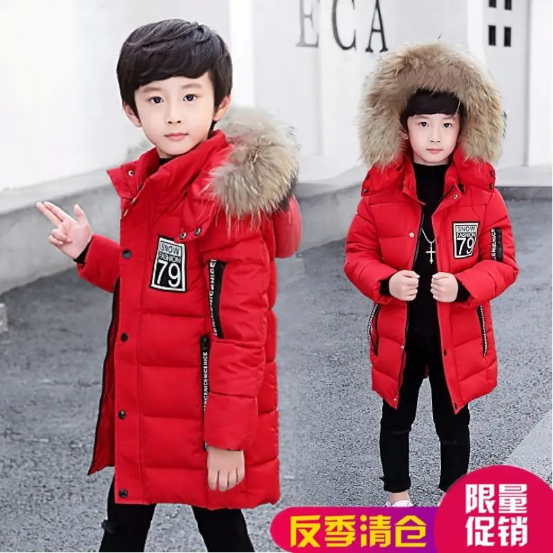 INS hot boys winter coat 4-15 years old long hooeded parka thick cotton coat warm windbreaker Hand stuffed cotton coat letters