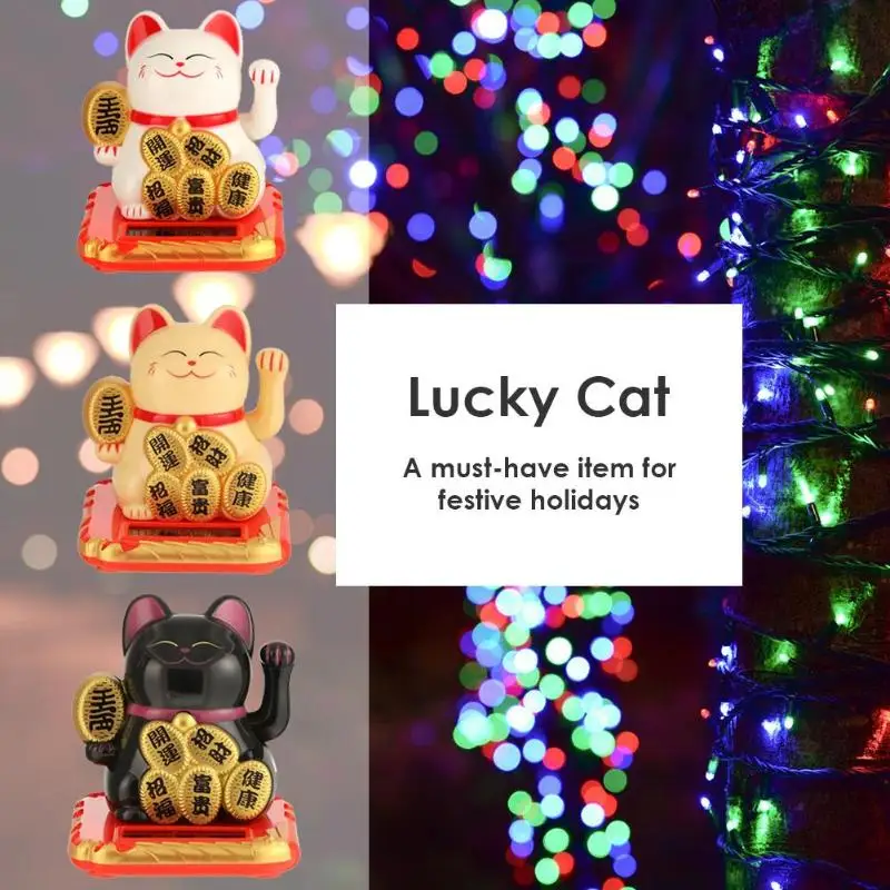Новая мода черный/белый на солнечных батареях Maneki Neko приветливый Кот Фортуны