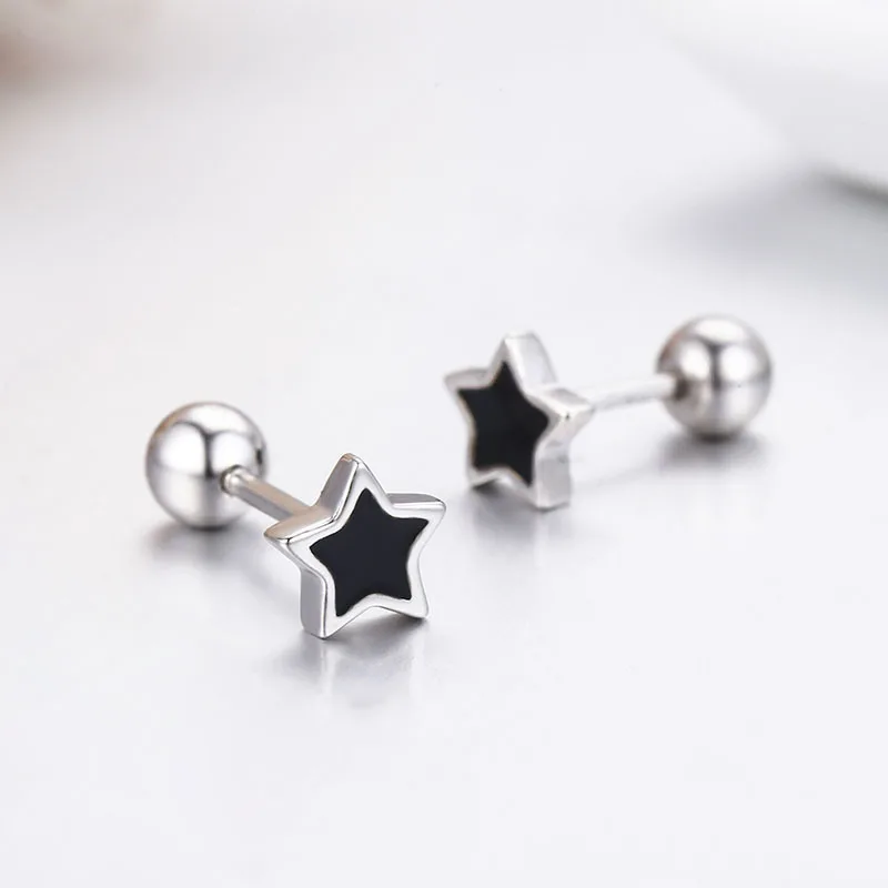 Серьги гвоздики из серебра 925 пробы с пятиконечными звездами|screw stud earrings|stud earringsstud