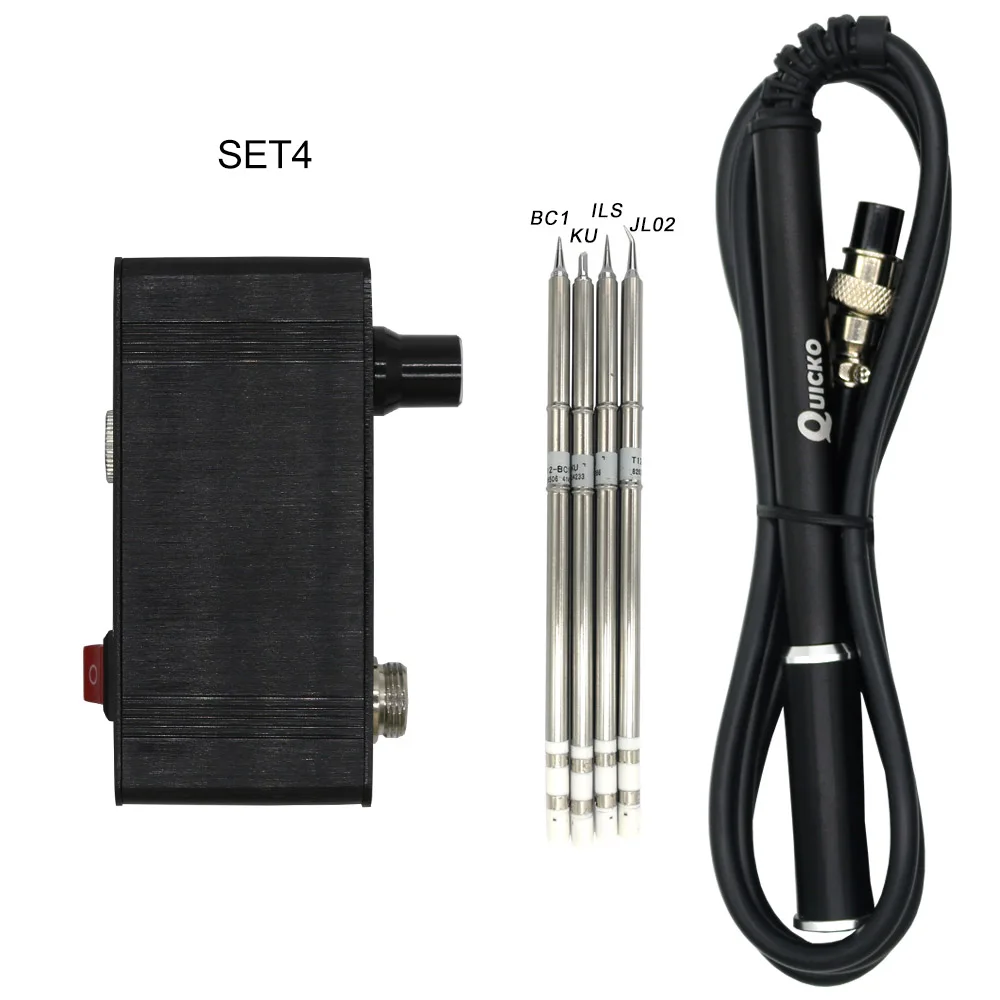 Set4 T12-942 мини OLED цифровая паяльная станция T12-M8 металлической алюминиевой ручкой с T12-ILS JL02 BL BC1 KU железные наконечники без питания - Цвет: Set4