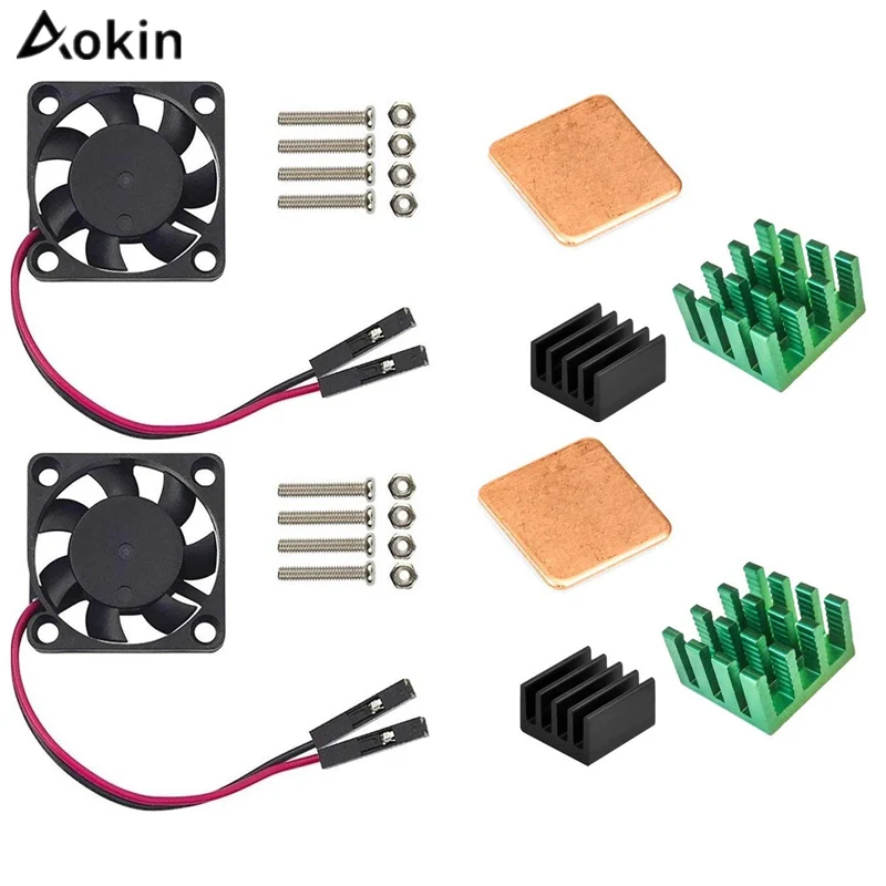 Aokin для Raspberry Pi 3 B + DC 5V охлаждающий вентилятор с шт. радиаторами 3b 2b Модель медная