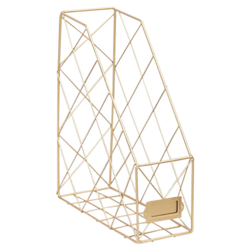 Gold Nordic кованого железа хранения стойки desktop-файл книга коробка для хранения организатор офисные аналитическое исследование Спальня Творческий стеллаж - Цвет: Gold