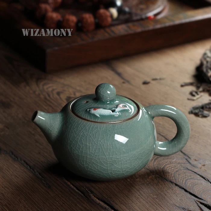 Китайская Золотая рыбка кракле глазурь 190 мл Longquan Celadon Zisha керамика искусство