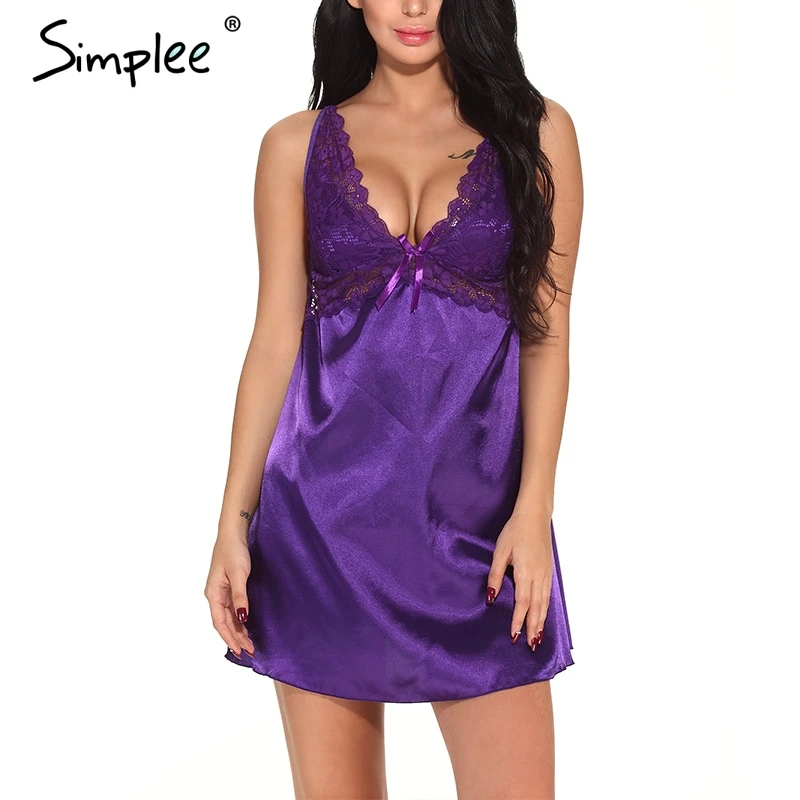 Женская сорочка Simplee с вырезом сзади сексуальная кружевная 2019 г. большого размера