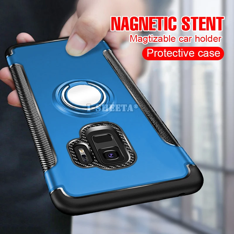 Luxury Armor Soft TPU Silicone Bumper Case On For Samsung Galaxy A6 Plus A9 Lite 2018 Shockproof Hard Cover Metal Ring Holder |