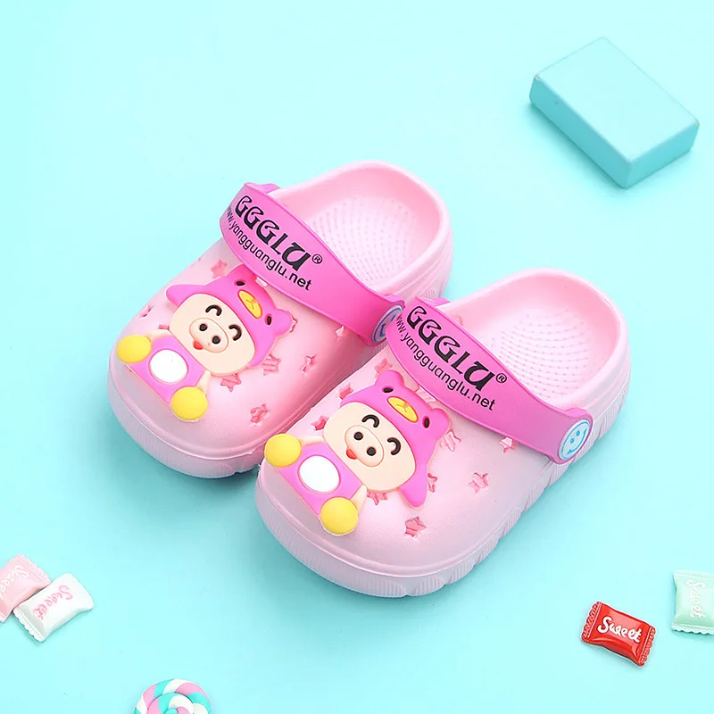 PIG PINK Детские тапочки; коллекция года; сезон весна-лето; новые детские Нескользящие сандалии Baotou для мужчин и женщин; домашняя обувь с отверстиями - Цвет: PIG PINK