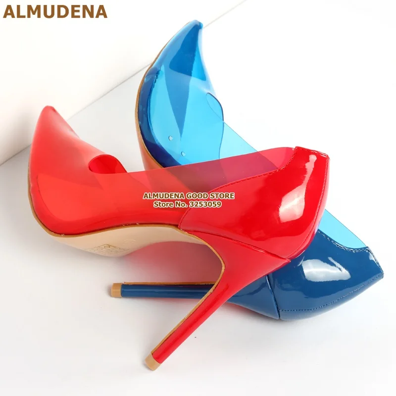 ALMUDENA/модельные туфли-лодочки ярких цветов из ПВХ на прозрачном каблуке для молодых девушек; модельные туфли-лодочки с острым носком на каблуке-шпильке; цвет неоновый, желтый