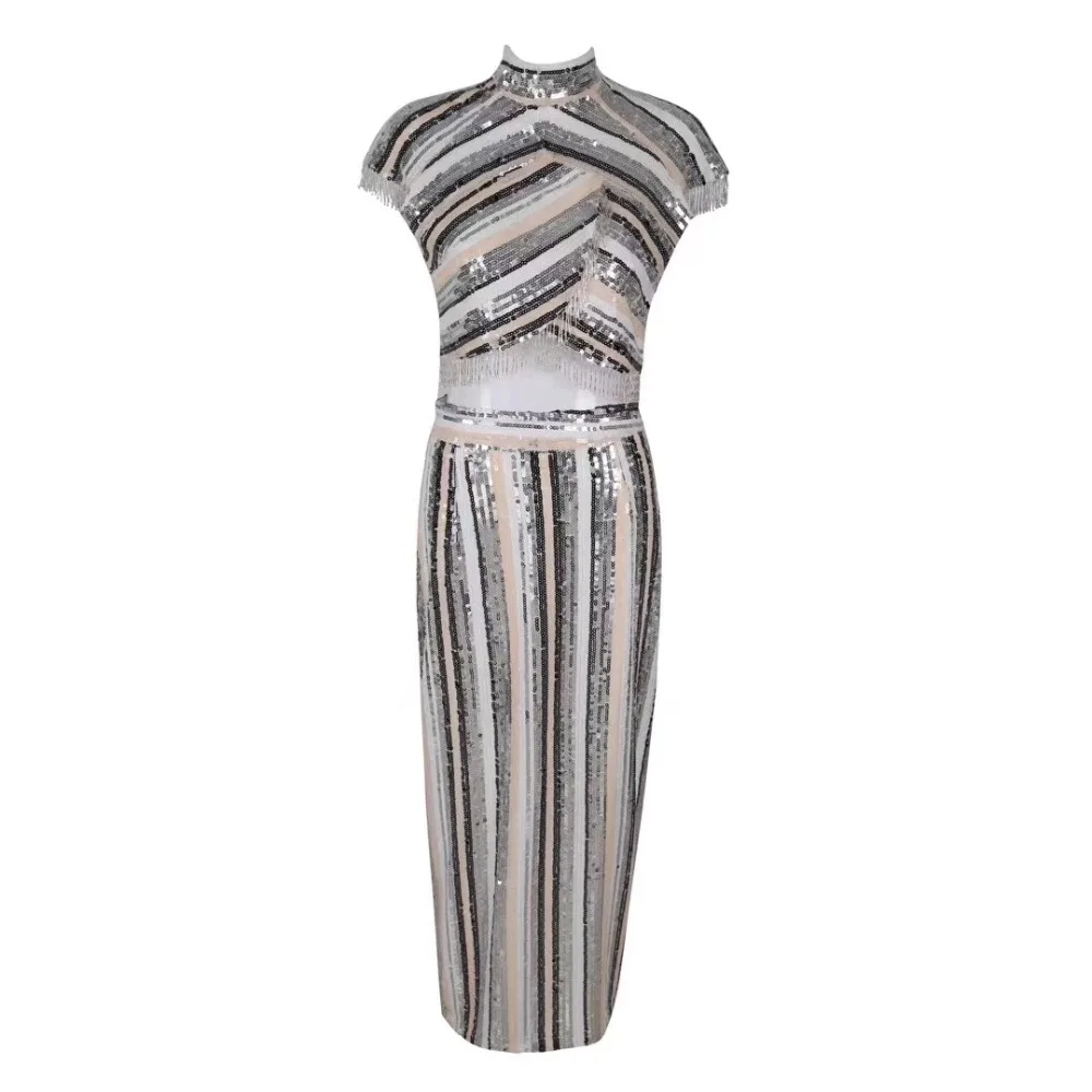 Новые модные сексуальные женские комплекты расшитые блестками короткий топ юбка