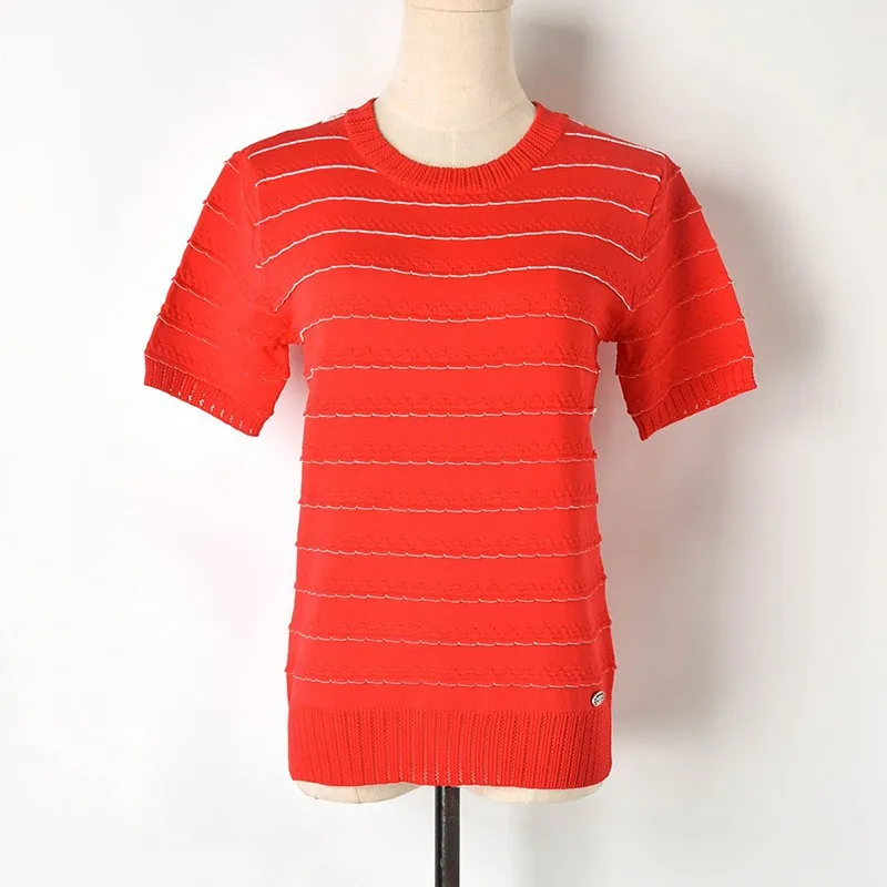 Женская трикотажная футболка женская 2019 летняя новая полосатая с круглым