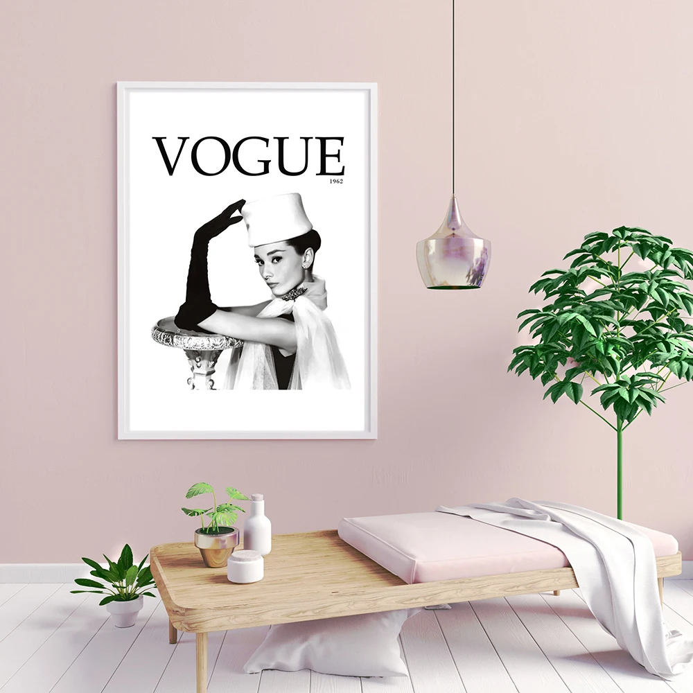 Плакат Vogue Хепберн настенное искусство холст черно белые плакаты и принты