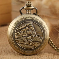 antique retro locomotive train pattern quartz pocket watch bronze steampunk necklace pendant chain art collectible unisex gifts