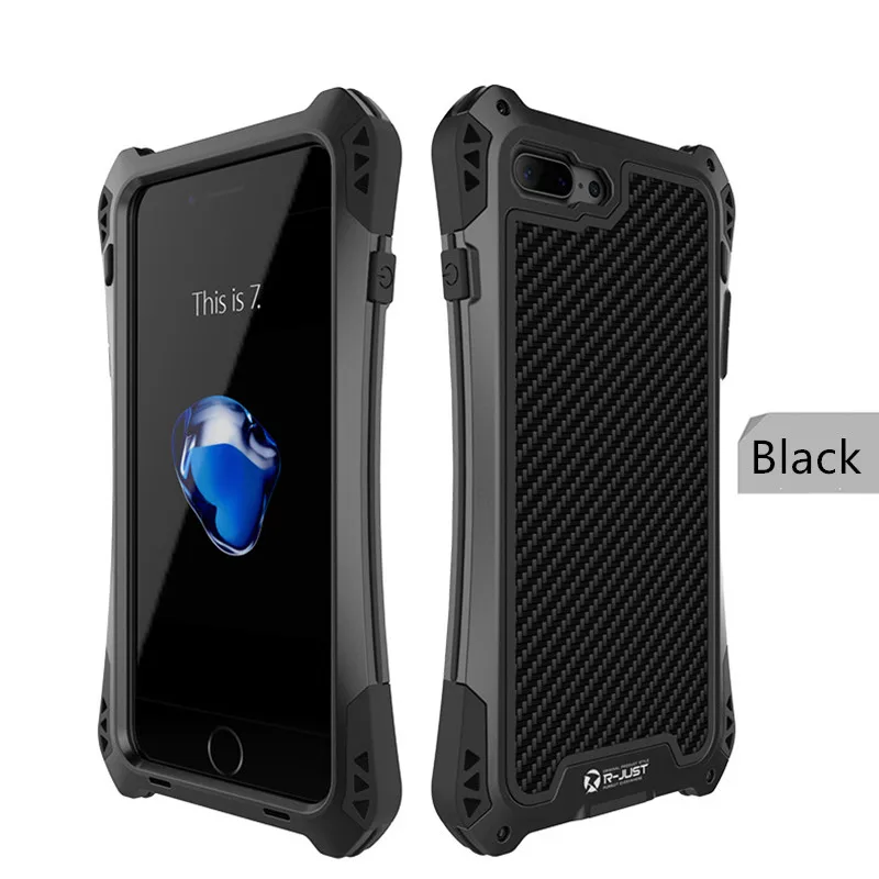 R-JUST Amira для Apple iphone 7 8 Life водонепроницаемый чехол из углеродного волокна закаленное стекло металлический чехол для iphone 7 8 Plus алюминиевая броня - Цвет: Black