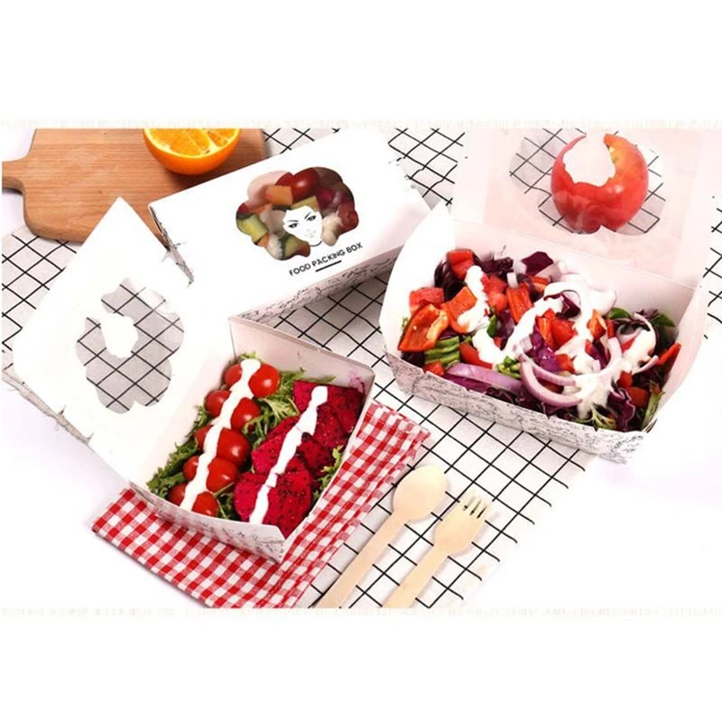 Белый Картонный одноразовый ланч-контейнер для салата Водонепроницаемая