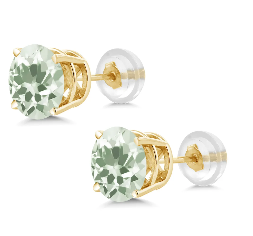 1 90 Ct круглые 6 мм зеленые прасиолитовые 14 K желтые золотые серьги гвоздики|earrings