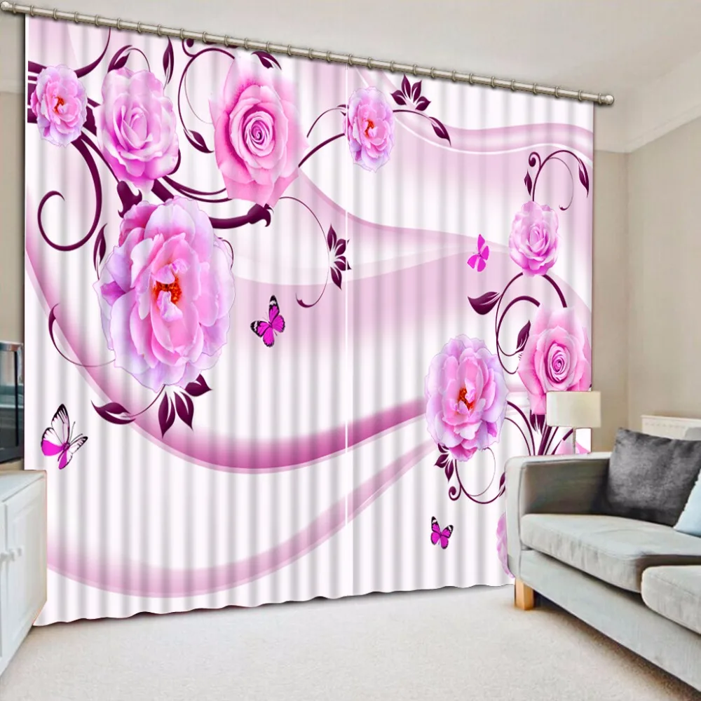 

Modern Window Curtain Pink Curtains For Girls Room Romantic Rose Curtains For Bedroom Living room 3D Curtain Drapes