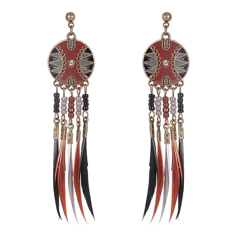 Модные Винтажные бусины новые серьги с перьями для женщин циркониевые круглые