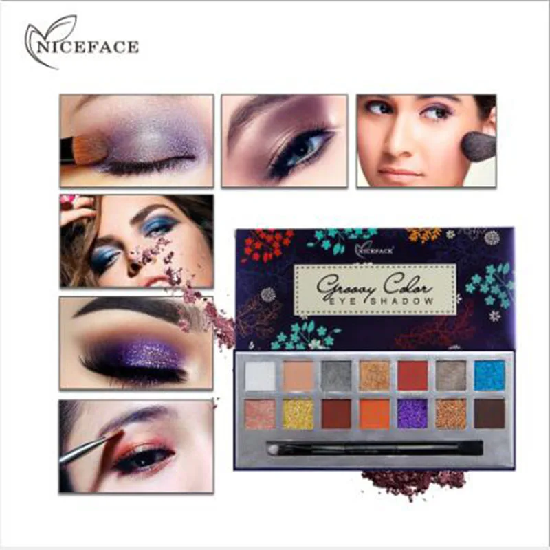 NICEFACE Pressed Powder Glitter Eyeshadow Makeup Sunset Palette Shimmer Matte Eye Shadow Pallete Desert 14 Colors |
