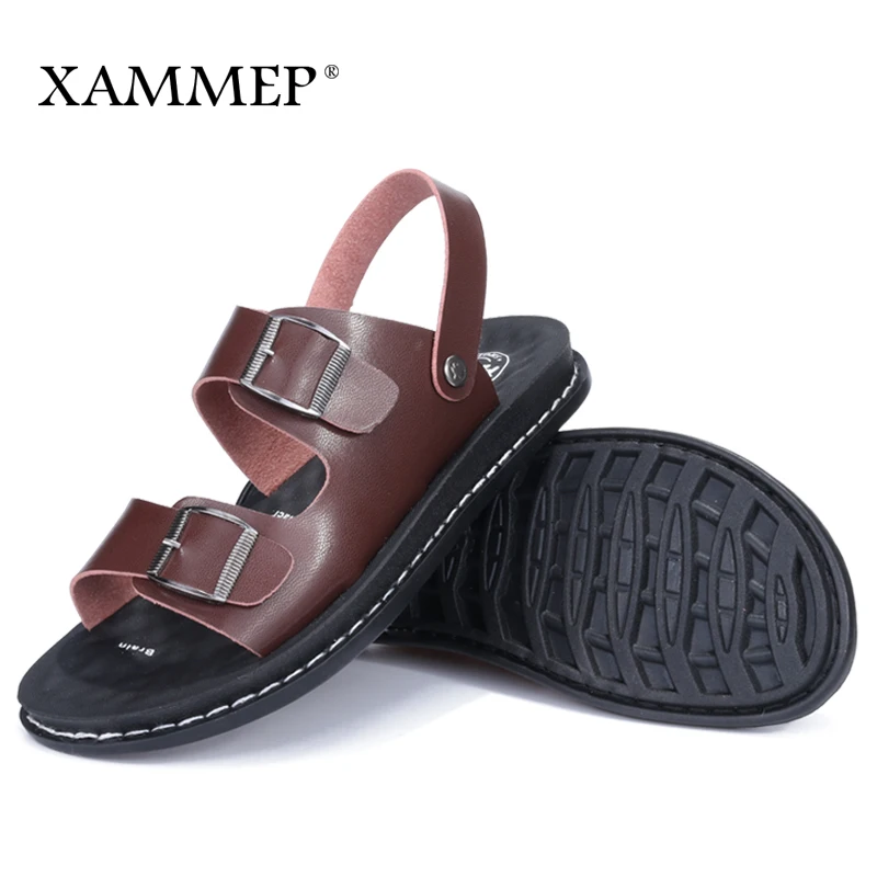 Сандалии Xammep мужские пляжные шлепанцы сплит кожа брендовые Повседневная летняя
