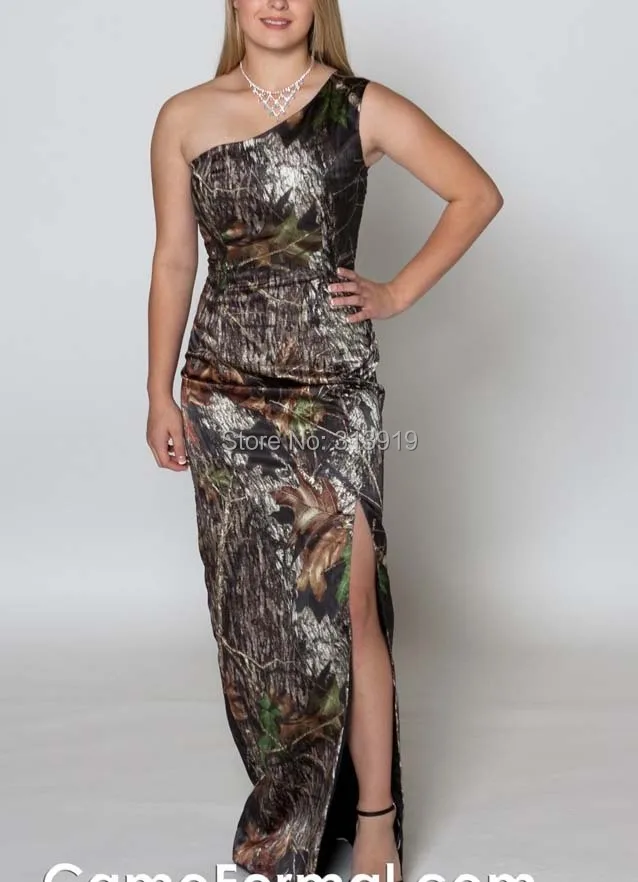 

free shipping sexy one shoulder mermaid slit camo evening dress camouflage evening gown 2017 new styles