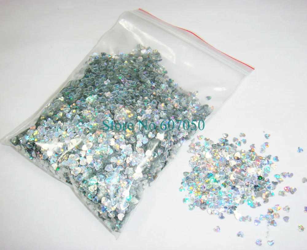 

50g/bag x Laser Silver Dazzling Heart Paillette Spangles Shape for Nail Art Decoration -Free Shipping Wholesale