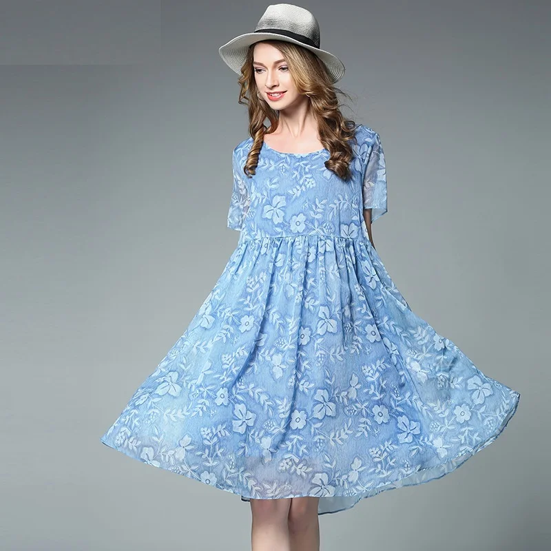Новинка 2017 летнее стильное свободное шифоновое платье с цветочным рисунком