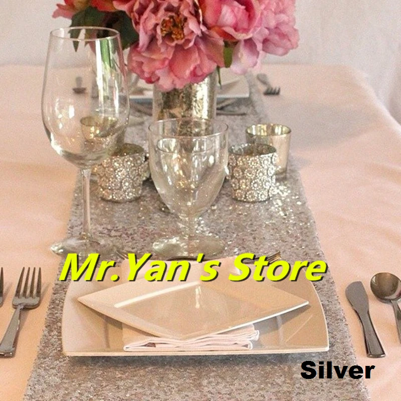 

B·Y Gold Silver Sequin Table Runner 30x180cm 30x275cm Table Runner for Party Tablecloth Weddings Decor Table Runners -64