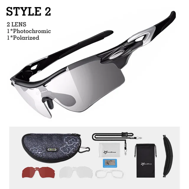 Style 2 Black ROCKBROS, велосипедные очки, для спорта на открытом воздухе, для езды на велосипеде, солнцезащитные очки, очки для близорукости, поляризационные, фотохромные, UV400 - Цвет: Style 2 Black