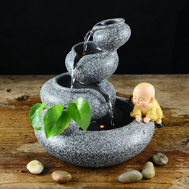 110/220 В Прекрасный маленький монах хрустальный шар смолы аквариум фэн-шуй фонтан