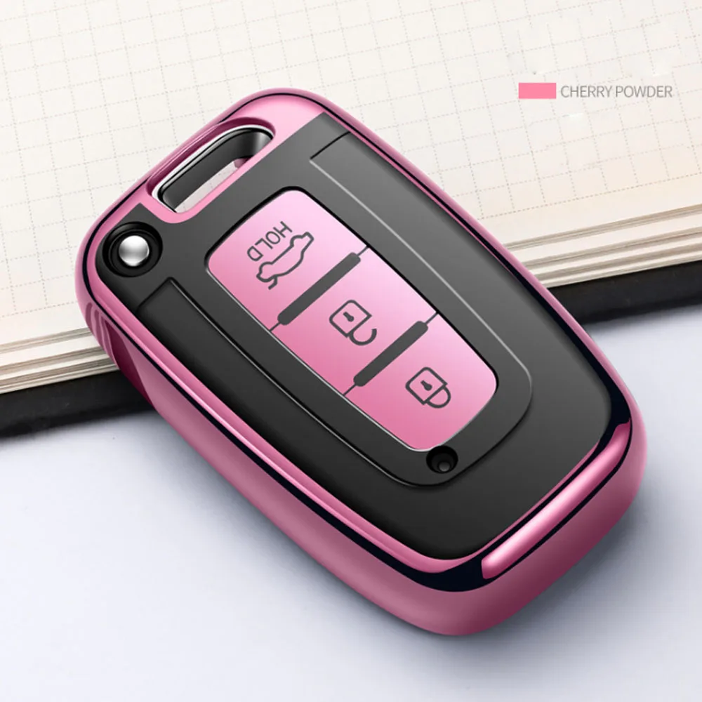 Pink Single Shell Мягкий чехол для ключей автомобиля из ТПУ для hyundai Solaris HB20 Veloster SR IX35 Accent Elantra i30 ДЛЯ KIA RIO K2 K3 Sportage - Название цвета: Pink Single Shell
