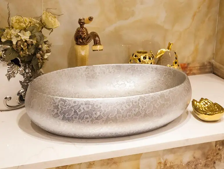 Золотой/Серебряный Овальный Китайский умывальник, раковина ванная комната раковины столешницы Керамика умывальник ванной комнате раковина - Цвет: Only Sink