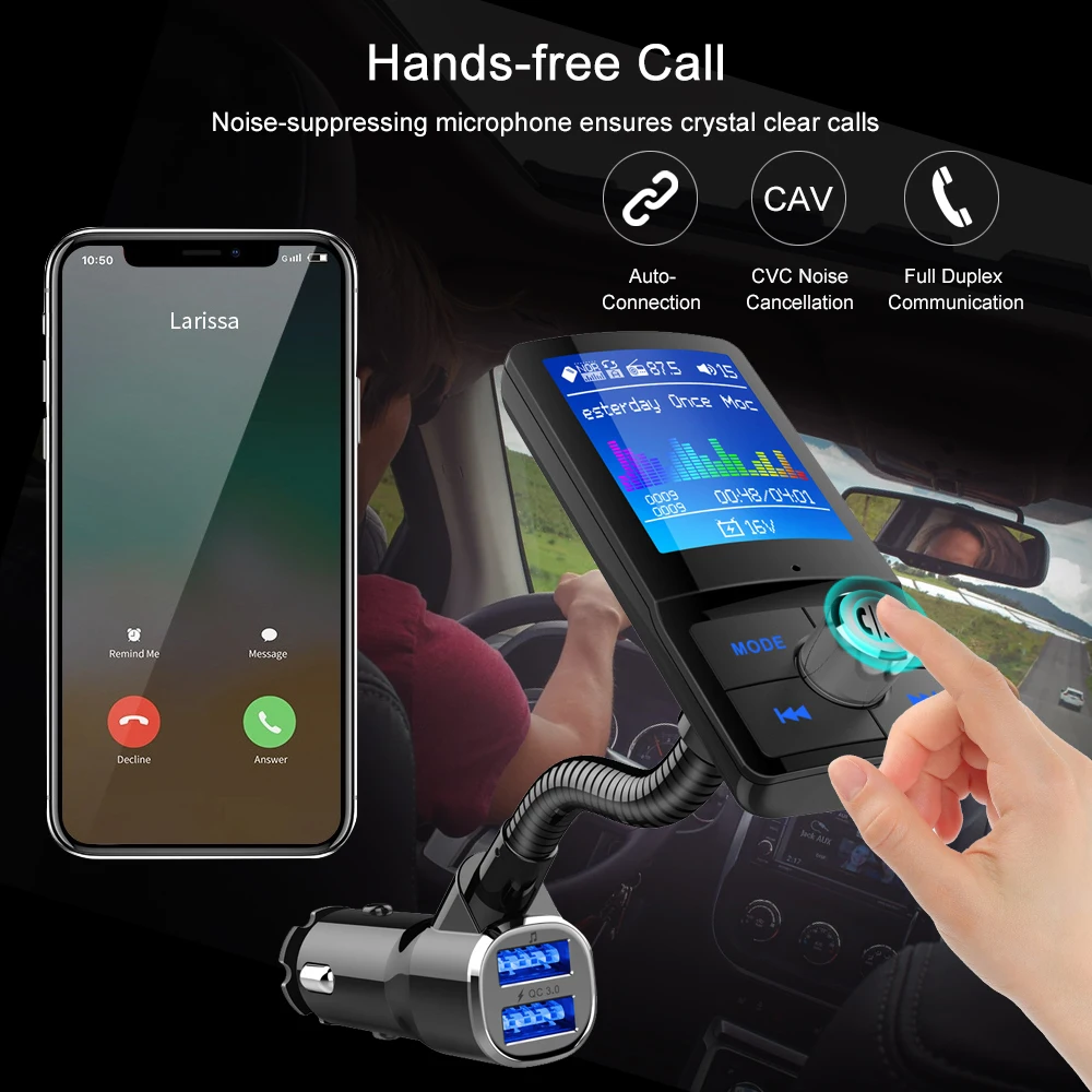 FM передатчик Bluetooth Handsfree автомобильный комплект 360 Вращающийся Автомобильный MP3