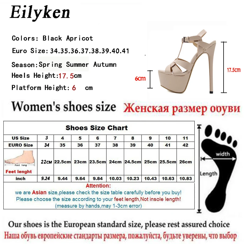Eilyken Gladiator Sandals Women Sexy Footwear Fashion Lady Party Buckle Strap High heel Pumps shoes Black Apricot size 35-40 | Обувь