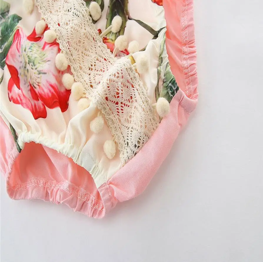 Новая одежда для малышей с цветочным рисунком девочек Комбинезон кружевом