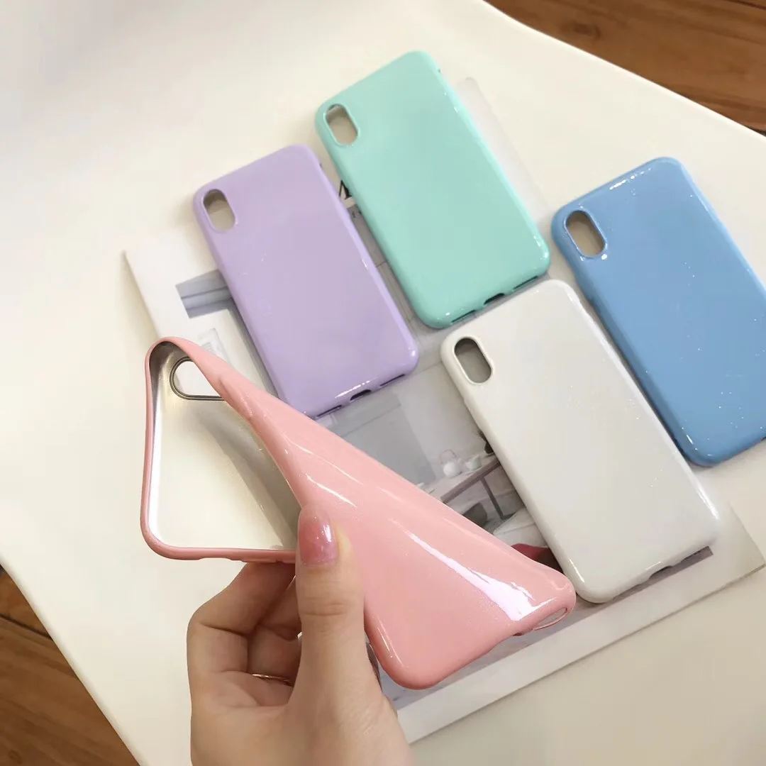 Simple pure color flicker candy For iPhone X Cartoon Cases 7 8 6 6S Plus Soft TPU Protection Back Cover With Lanyard |