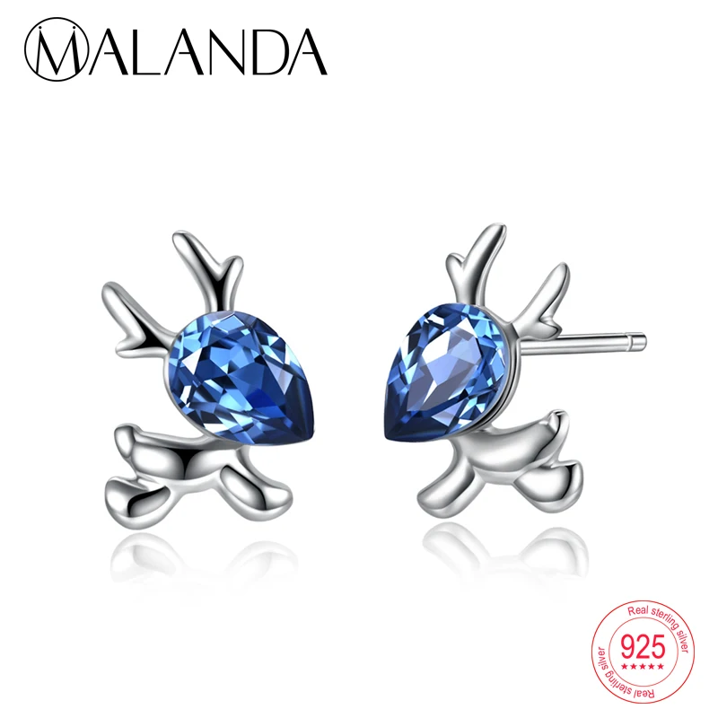 MALANDA Кристалл от Swarovski милые серьги с оленями 925 стерлингового серебра гвоздики