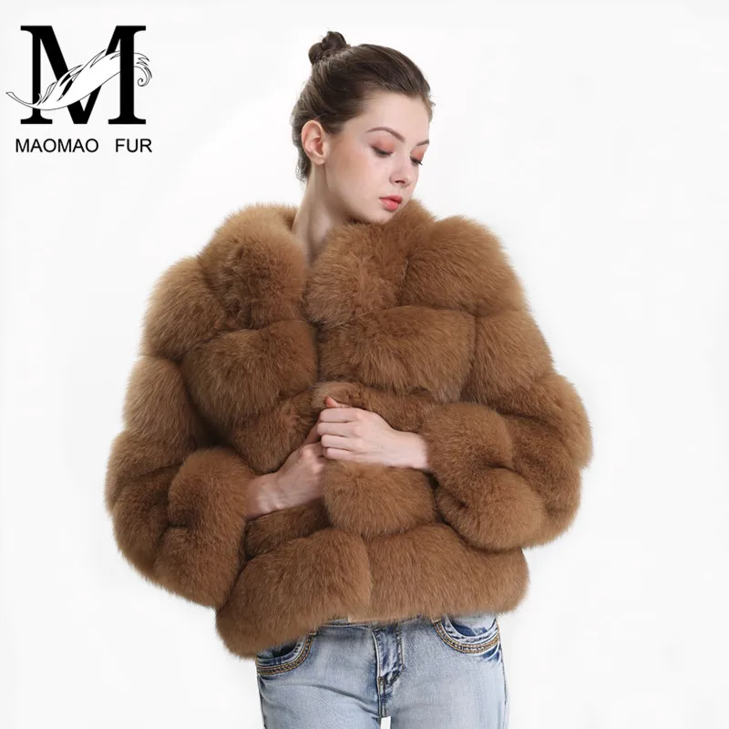 Зимнее пальто из натурального Лисьего меха Женская мода 2018 Толстая куртка