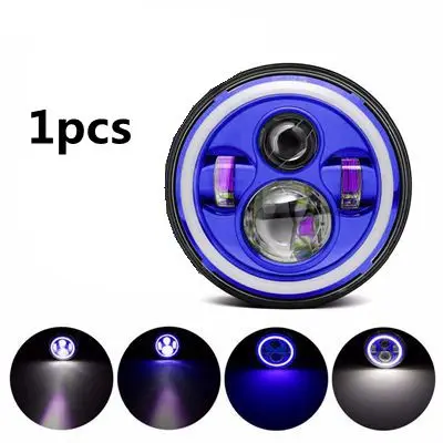 1pcs blue headlight TNOOG Оранжевый 7 дюймов светодиодный фары с белым Halo Кольцо ангельские глазки+ янтарный сигнал поворота Halo для Jeep Wrangler JK TJ CJ - Цвет: 1pcs blue headlight